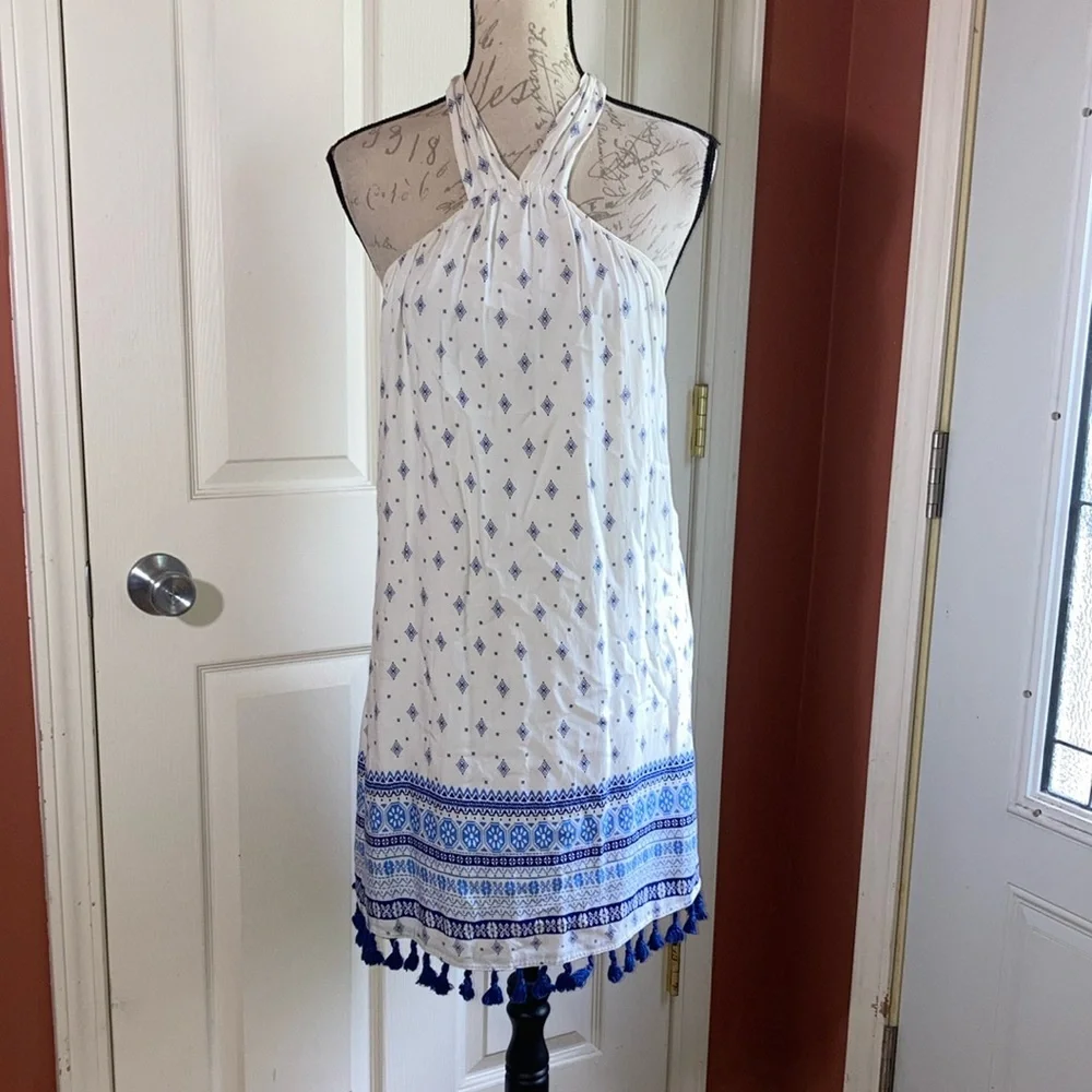 Lord & Taylor Halter Tassel Hem Summer Dress Coverup Beach Resortwear sz Small - Picture 1 of 6